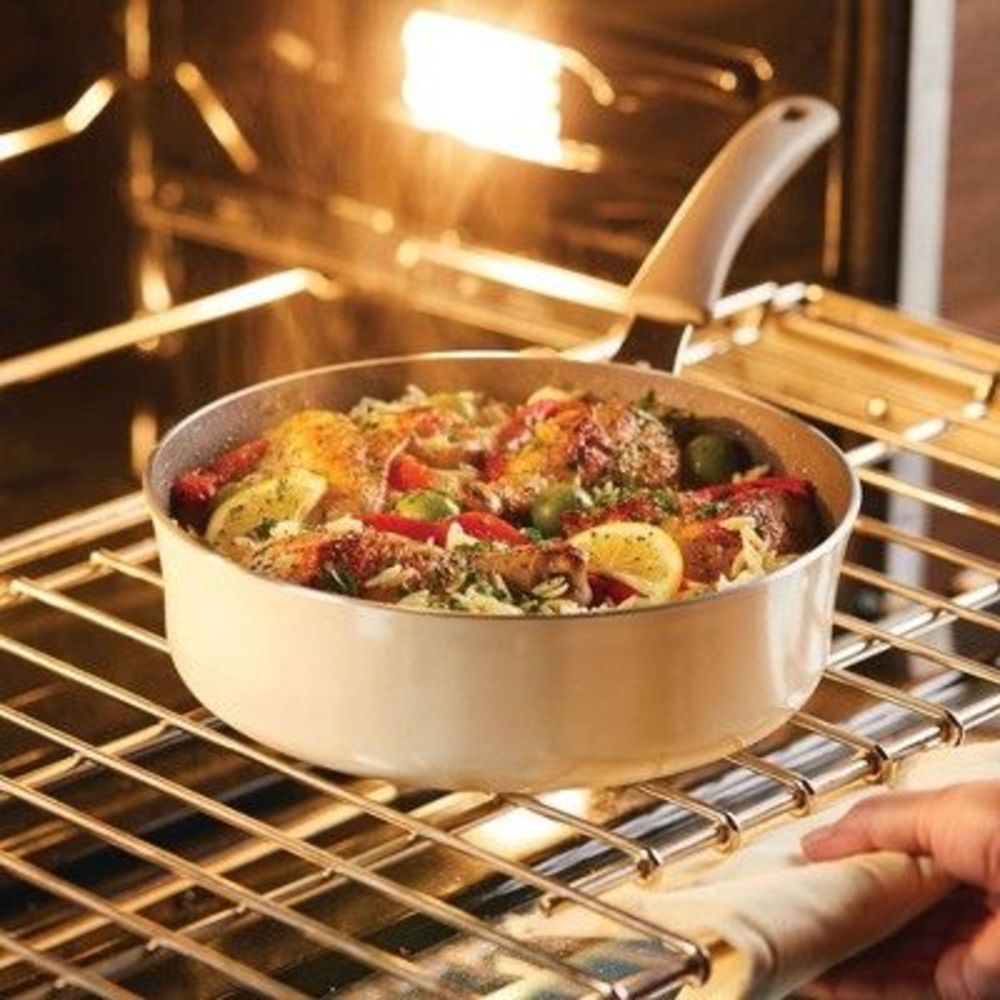 Rachael Ray Cook + Create 3qt Aluminum Nonsticke Saute Pan with Lid - Almond - Picture 2 of 6
